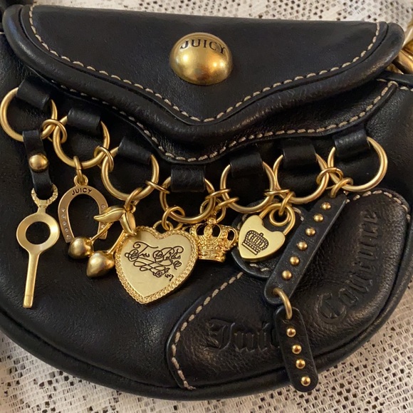 Y2K Juicy Couture VINTAGE CHARM Mini bag BLACK LEATHER PURSE WRISTLET - Picture 1 of 14